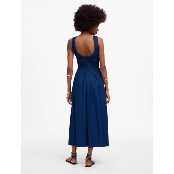 Madewell The Petite Melody Scoopback Smocked Midi Dress Blue Moon Small NWT - Picture 4 of 15